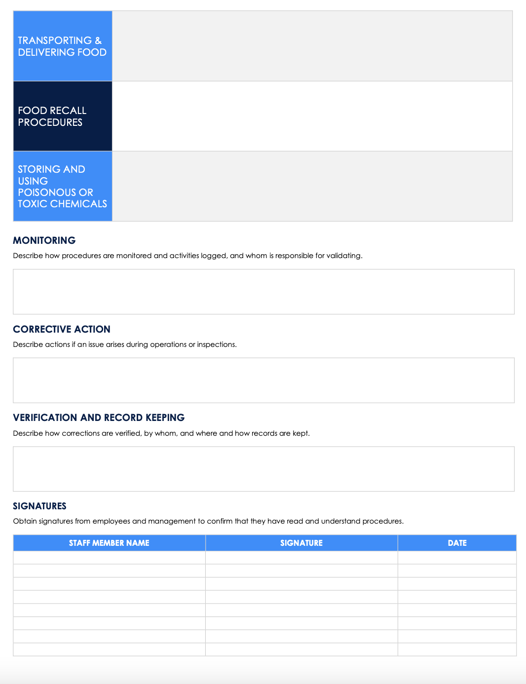 Write a digital restaurant SOP in MaintainX