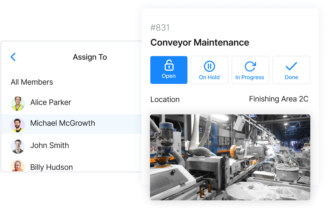 Assign Work Orders quickly, monitor real-time maintenance and resume production with MaintainX.